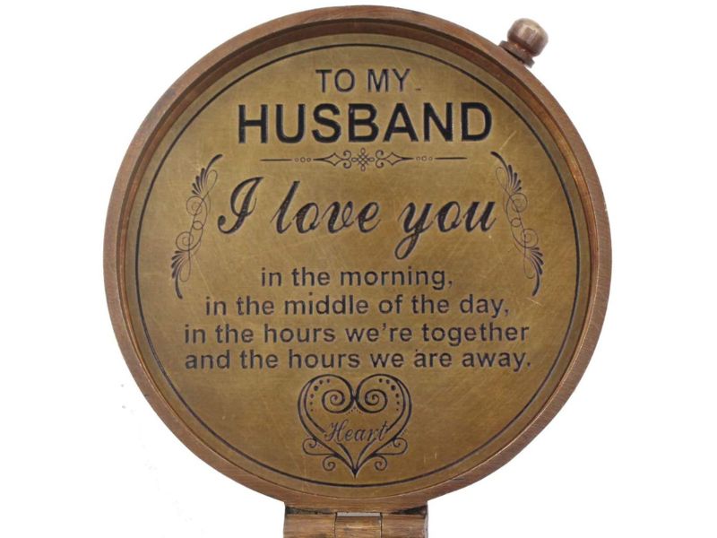 To My Husband Engraved Brass Compass with Leather Box, I Love You Quote, Anniversary Gift, Romantic Keepsake for Husband, Vintage Nautical Compass Gift for Him