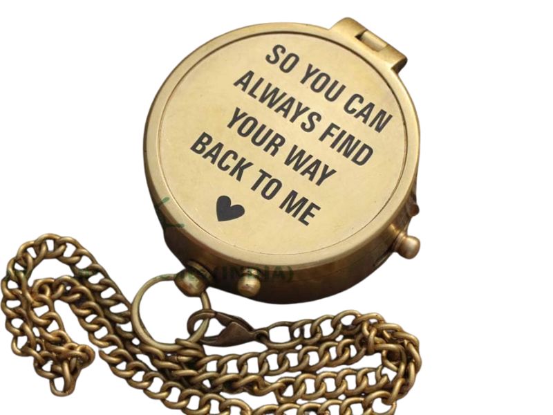 Solid Brass Personalized Engraved Compass with Leather Case – “So You Can Always Find Your Way Back to Me” Quote | Romantic Gift, Graduation, Birthday, Father to Son, Anniversary Keepsake