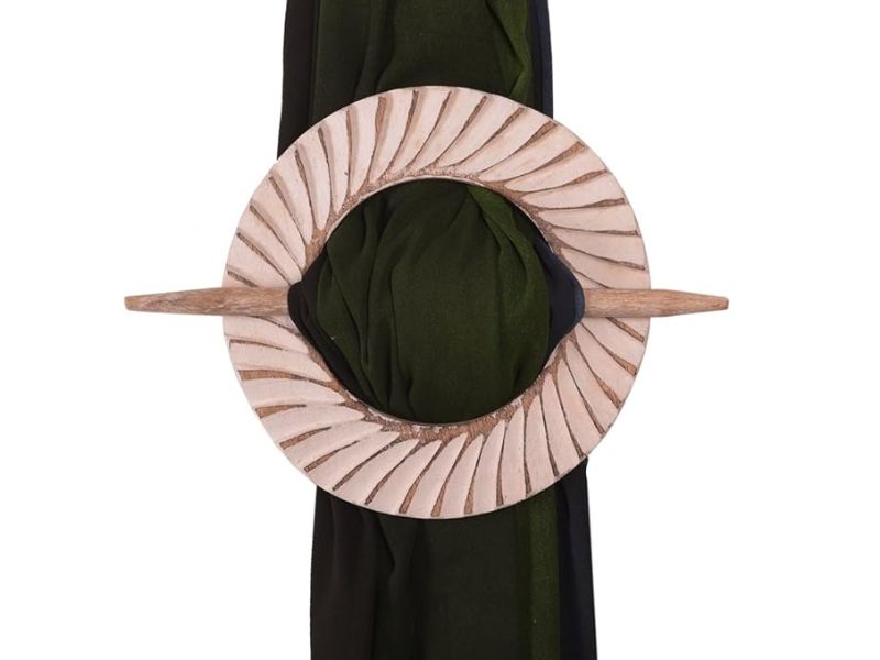 Wooden Curtain Holder Tie Back Drape Clips \'Mystic Spiral\' – Set of 2 | Handcrafted Decorative Curtain Tiebacks | Elegant Wooden Holdbacks for Drapes & Curtains | Boho Home Window Decor Accessories