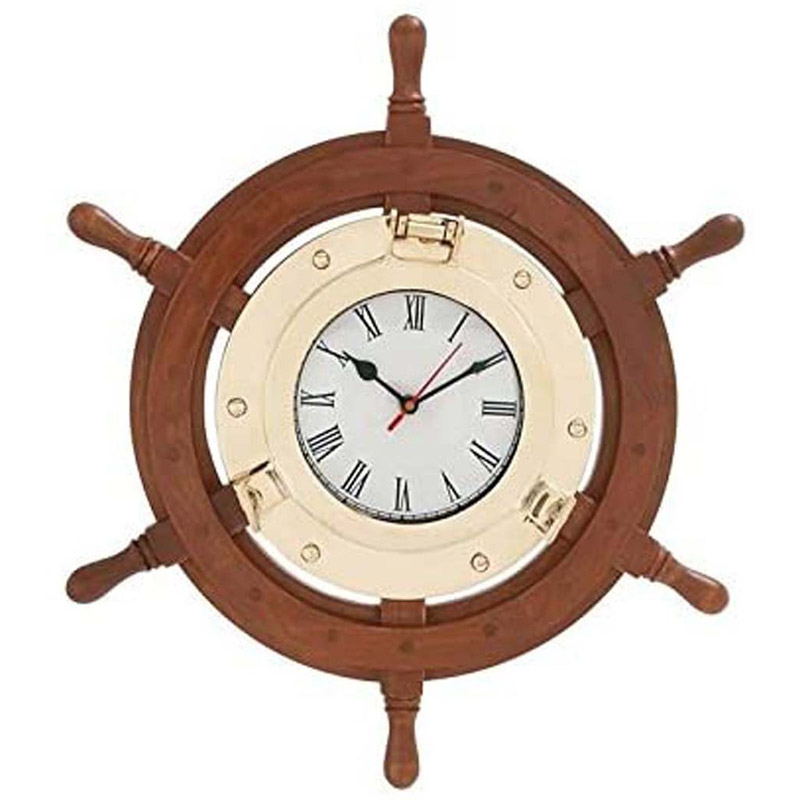 Wood and Brass Ship Wheel Clock