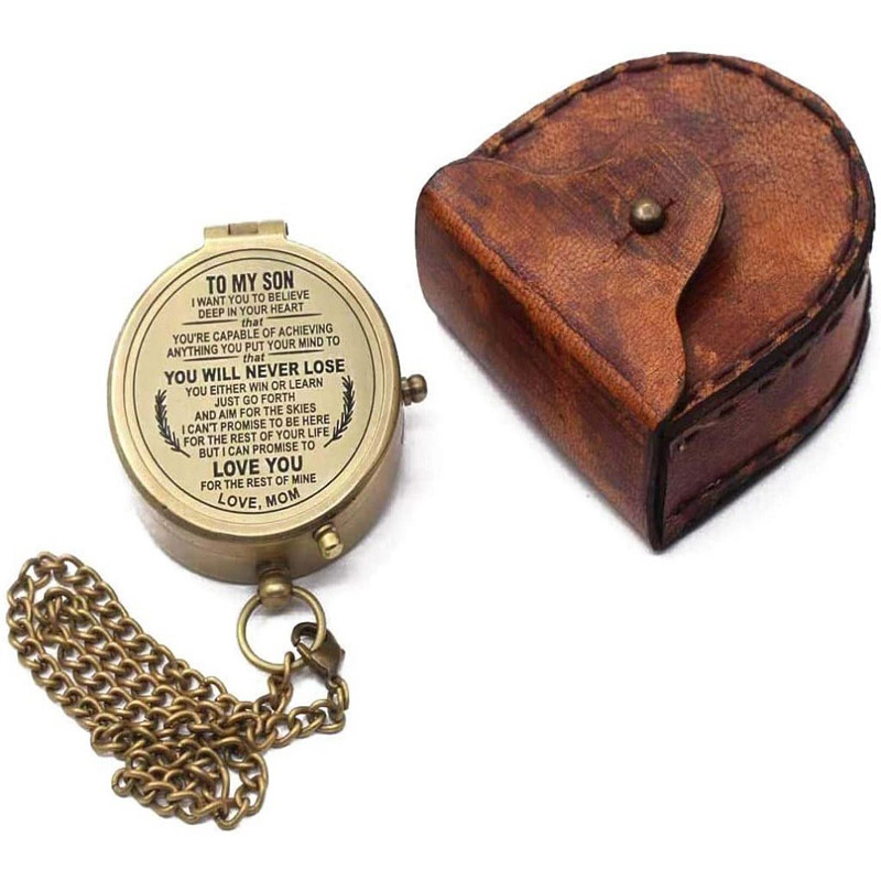 Antique Nautical Vintage Directional Magnetic Compass with Famous Scripture Quote Engraved Baptism Gifts with Leather Case or Wooden Case for Loved Ones, Son, Father, Love, Partner, Spouse, Fiancé.