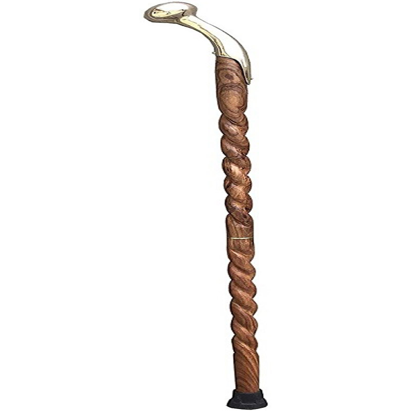 Walking Stick - Twisted Spiral Wooden Stick 37 inches Long Handle Handcrafted Cane for Men and Women Derby Gentlemen Gift. (Polish Brass )