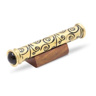 Handmade Brass Teleidoscope with Wooden Display Stand, Vintage Kaleidoscope for Adults, Unique Collectible & Gift Item