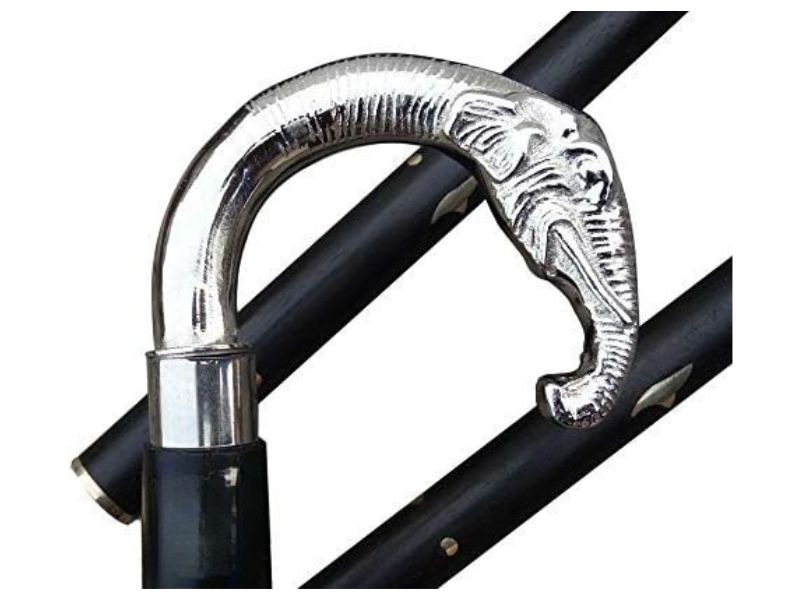 Vintage Elephant Handle Walking Cane – Solid Brass Curved Handle with Black Wooden Shaft – Handmade Decorative Walking Stick for Men & Women – 37 Inch Foldable Cane Gift