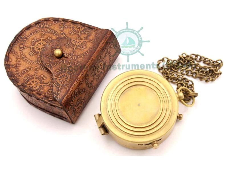 Vintage Brass Pocket Compass with Ralph Waldo Emerson Quote “Do Not Go Where the Path May Lead” – Engraved Inspirational Compass with Chain & Leather Case – Graduation, Travel, Gift for Men & Women