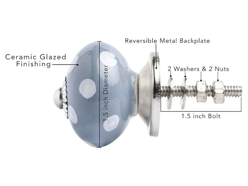 Set of 12 Rare Grey, White & Cream Hand Painted Ceramic Knobs – Vintage Decorative Cabinet Drawer Pulls for Kitchen, Cupboard, Dresser, Furniture Handles with Screws