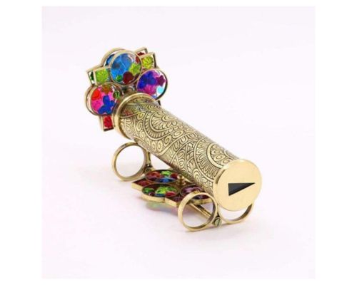 Handmade Brass Kaleidoscope with Interchangeable Wheels and Brass Display Stand Unique & Uncommon Gift for Special Occasions