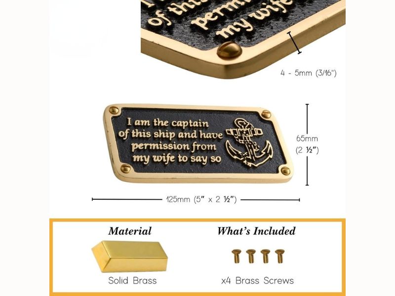 Nautical Brass Gift Plaque – “Wife’s Permission” Boating & Sailing Sign | Funny Maritime Wall Décor for Boat Cabin, Man Cave, Bar, or Office | Perfect Nautical Birthday Gift for Him, Sailor, or Captain