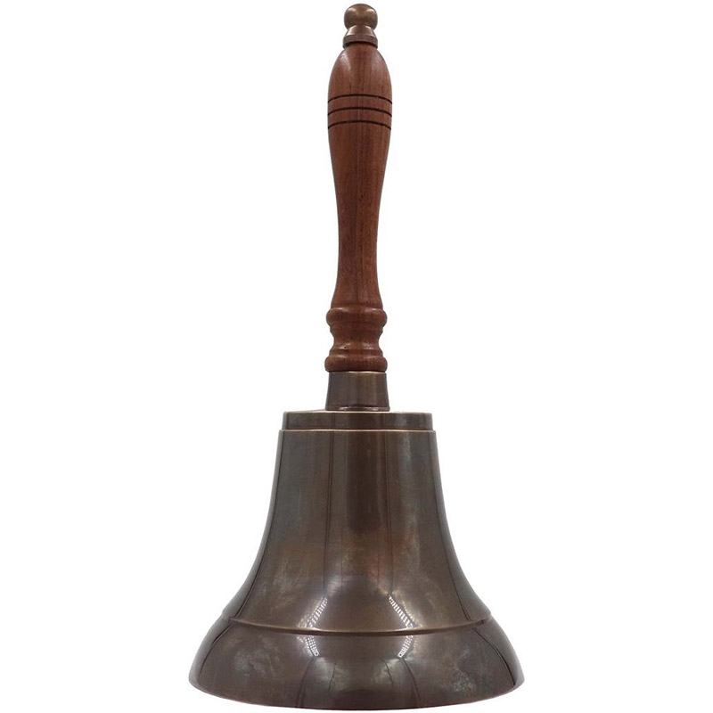 Hand Bell, School Bell, Call Service Bell with Wood Handle - 10 inches tall x 5 inches wide