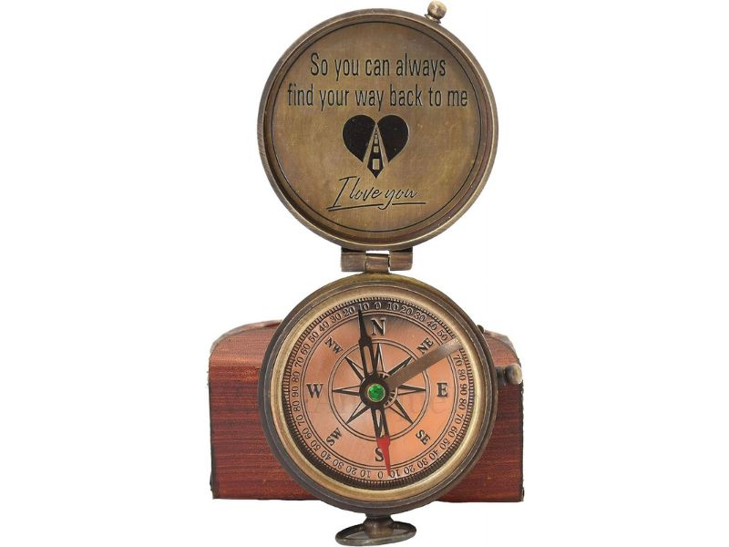 Engraved Brass Compass with “So You Can Always Find Your Way Back to Me” Quote | I Love You Compass in Wooden Box | Romantic Anniversary Gift for Husband, Boyfriend, Wife, Girlfriend, Traveler