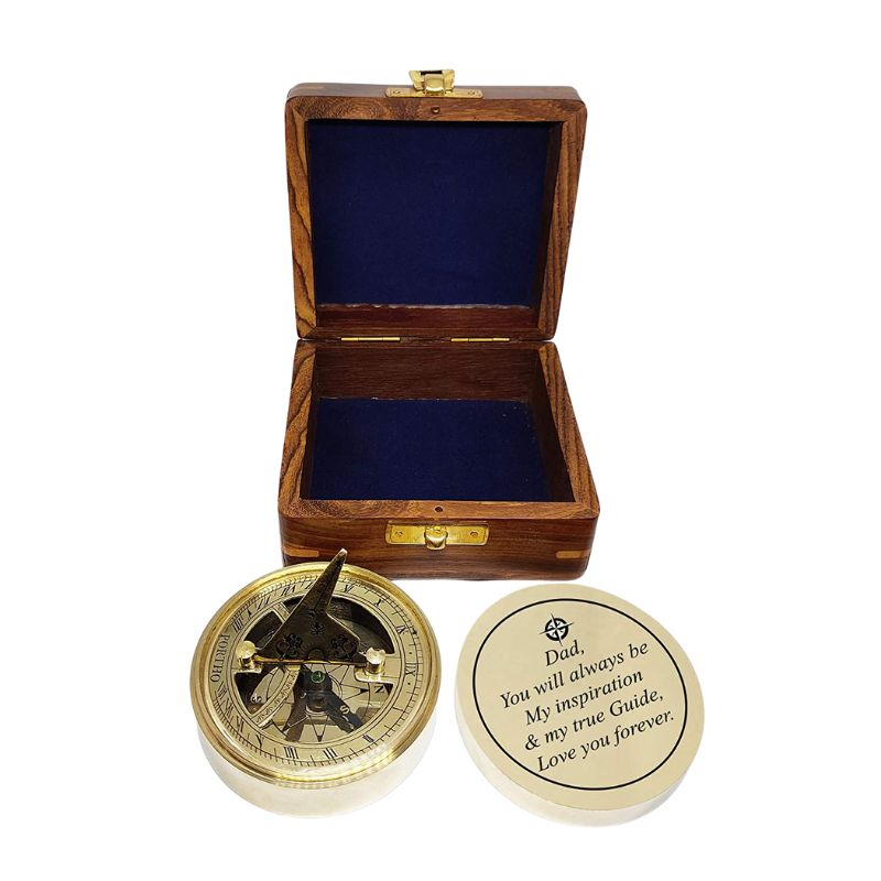 Engraved Sundial Compass with Wooden Box from Son Daughter to Dad Birthday Gifts Graduation Day Gift Gift for Dad