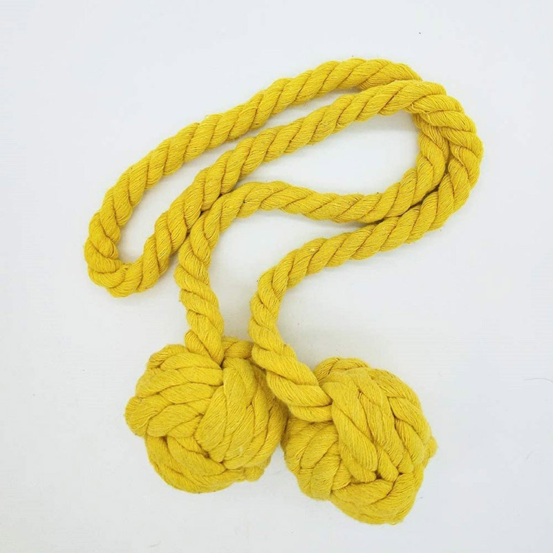  2pcs Braided Drapery Tiebacks Curtain Holdbacks Hand Knitting with Double Ball Cotton Rope Tassel - Yellow