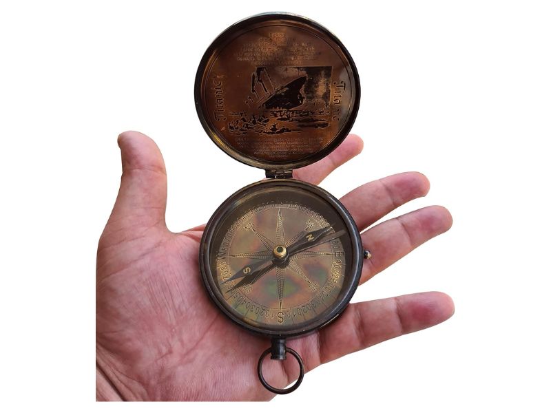 Authentic Antique Brass Titanic Compass with Lid | Vintage Maritime Magnetic Compass for Navigation & Home Decor | Nautical Sailor Gift, Directional Brass Compass, Maritime Collectible