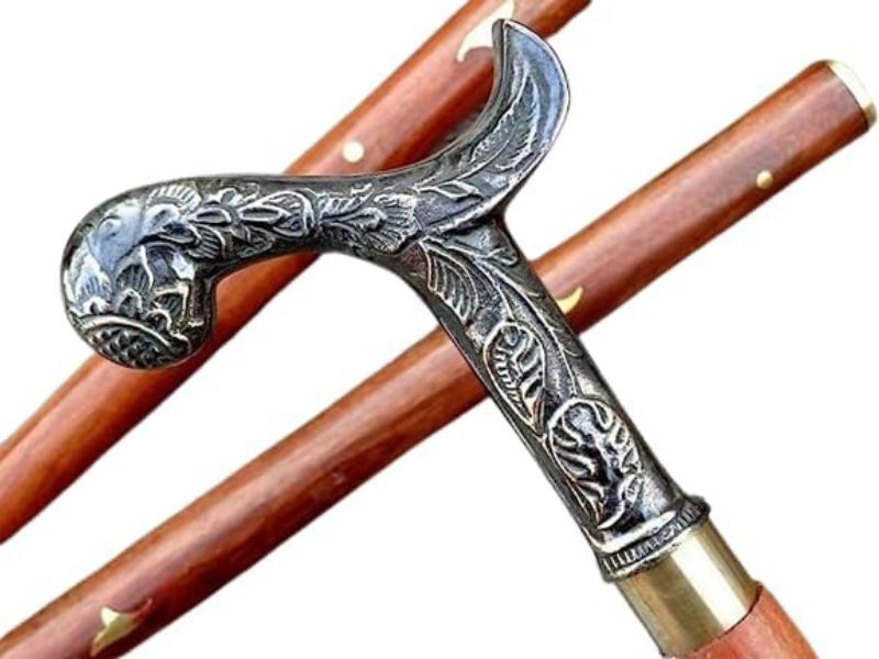 Vintage Brass Floral Handle Wooden Walking Cane – Handcrafted Walking Stick for Men & Women, 36 Inch Foldable Designer Victorian Cane with Solid Rosewood Shaft – Collectible Gift for Gentlemen & Seniors