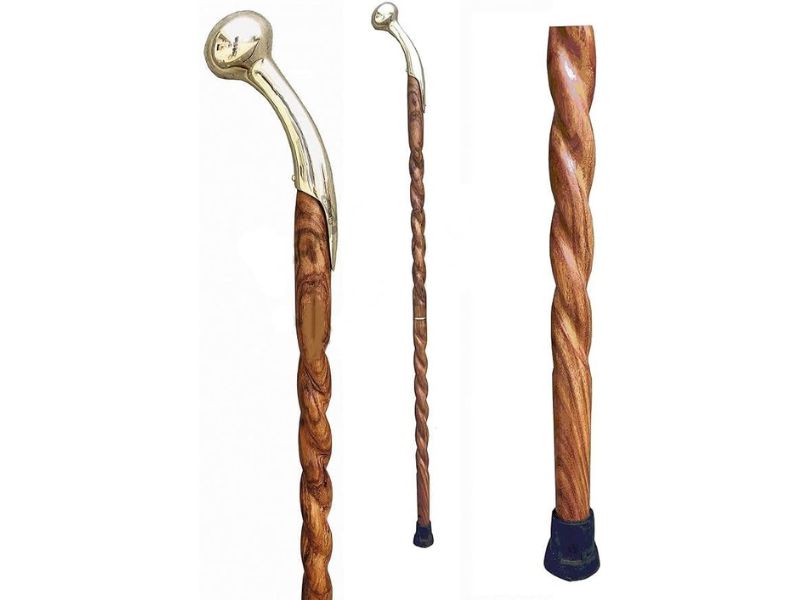 Brass Handle Walking Cane for Men & Women – Twisted Wooden Stick 37 Inch | Handmade Vintage Walking Stick for Seniors, Gentlemen Gift, Classic Walking Aid with Rubber Tip