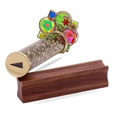 Handmade Giant Trigon Flower Brass Kaleidoscope with Hardwood Base – Artistic Collectible Optical Instrument, Unique Gift for Collectors, Art Lovers & Elegant Vintage Home Décor Display