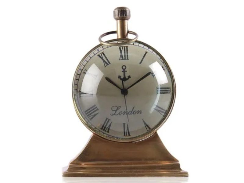 Vintage Brass Table Clock with Roman Numerals | Anchor Design Maritime Desk Clock | Antique Nautical Home Décor | Collectible Gift for Office, Study, or Living Room