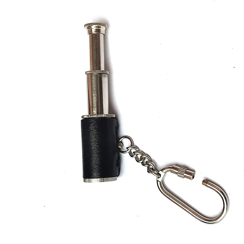 Antique Brass Telescope Key Chain Ring, Nickel Finish Leather Keychain Rings for Keys Nautical Gift