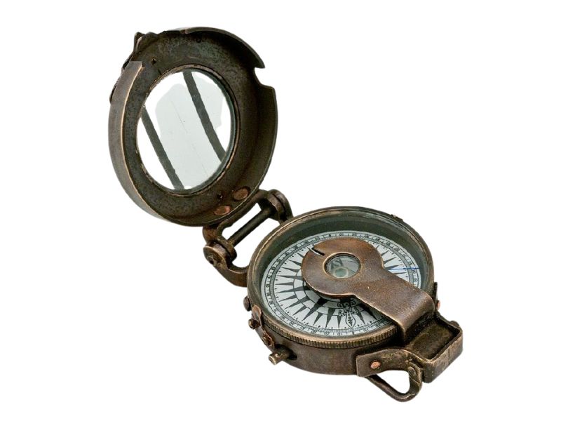 Vintage Brass Prismatic Compass with Leather Case – Antique Maritime Navigation Compass for Hiking, Camping, Boating & Adventure – Collectible Gift for Men, Sailors & Travelers