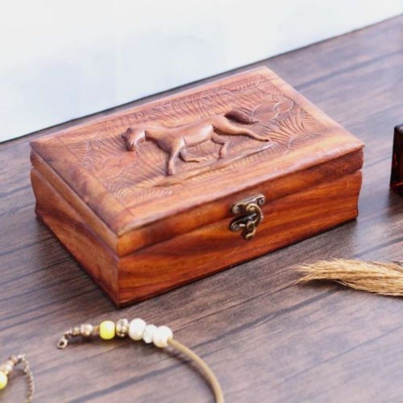 Horse Jewelry Box Hand Carved Wood Horse Decor Jewellery Organizer Wooden Animal Carvings Decoration Unique Christmas Gifts