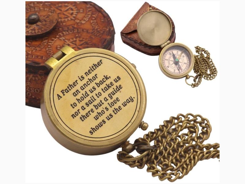 Antique Brass Nautical Compass with Scripture Quote Engraved – Inspirational Directional Magnetic Compass with Leather or Wooden Case – Baptism, Confirmation & Christian Gift for Dad from Son or Daughter