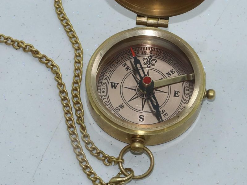 Vintage Brass “The Beatle Finder” Compass | Yellow Submarine Inspired Beatles Memorabilia | Handmade Nautical Pocket Compass with Chain & Wooden Box | Music Lovers Gift, Beatles Collectible