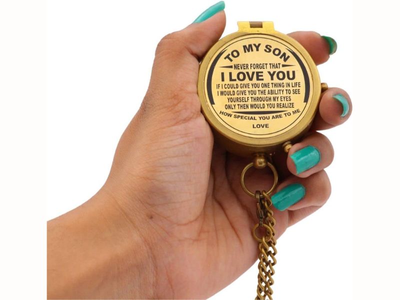 Engraved Dad to Son Compass – I Love You Gift from Father to Son – Inspirational Brass Compass with Leather Case – Perfect Birthday, Graduation, or Confirmation Keepsake – Handmade by Roorkee Instruments India