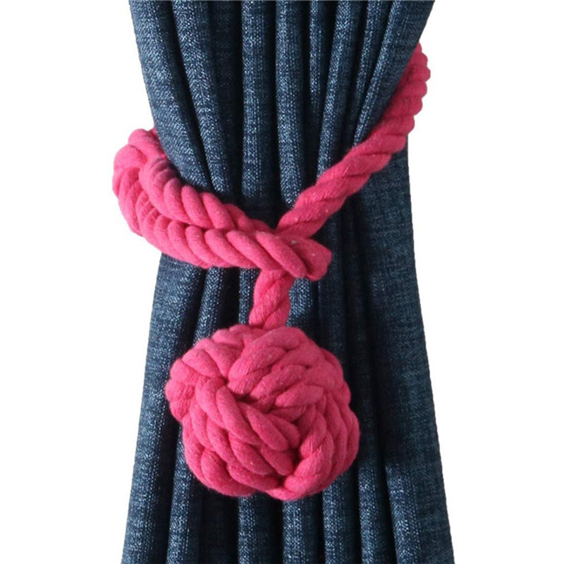 2pcs Braided Drapery Tiebacks Curtain Holdbacks Hand Knitting with Single Ball Cotton Rope Tassel - Rose Red