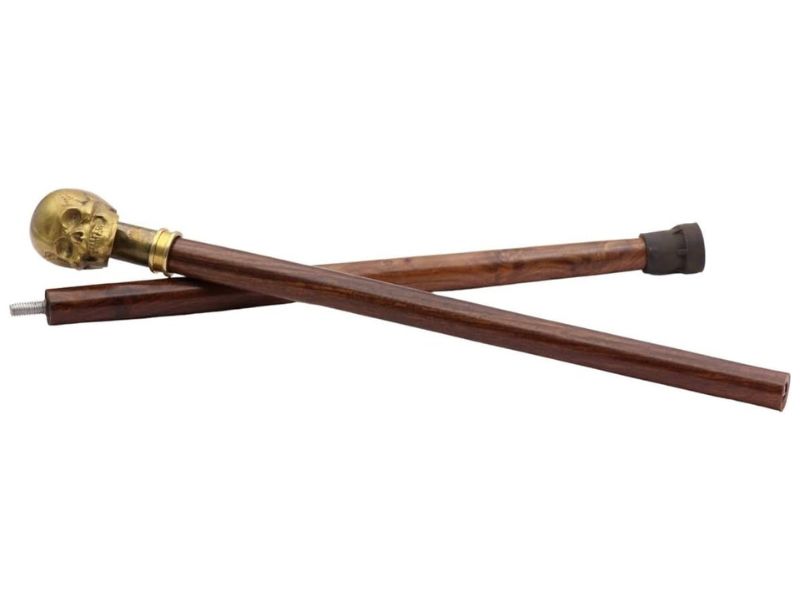 Brass Skull Walking Cane for Men – Heavy Old Brass Cast Skull Handle Walking Stick – Gothic Steampunk Decorative Cane – Solid Hardwood Shaft – Collectible Prop, Costume & Gift