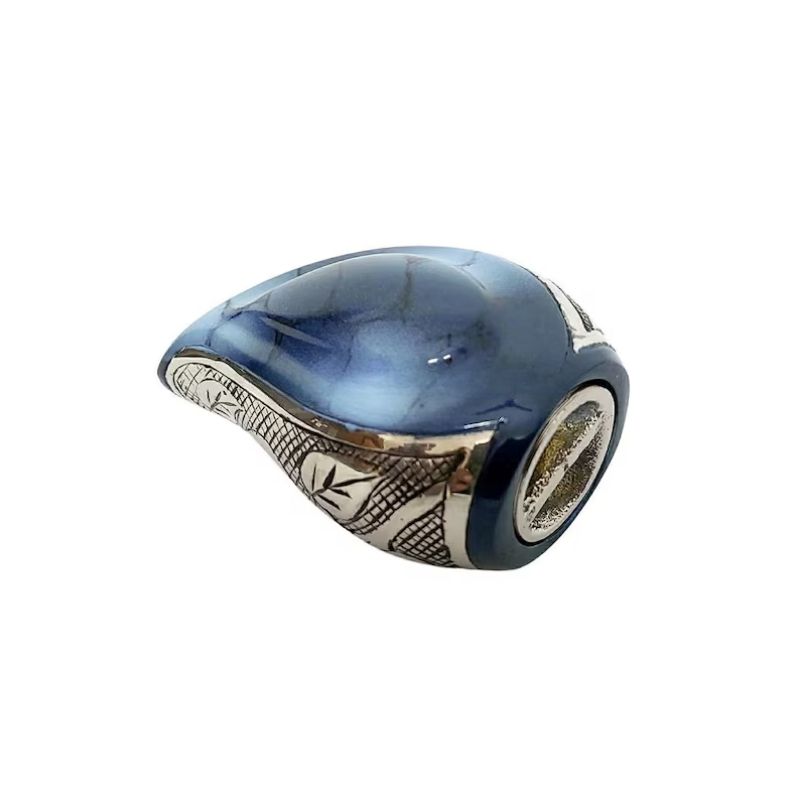 Esoteric Blue urn, engraved flower design small keepsake Teardrop Human Cremation Urn for Ashes.
