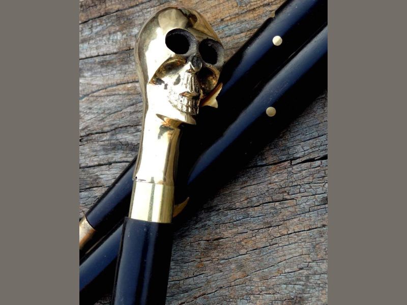 Vintage Brass Skull Walking Cane for Men and Women Black Wooden Walking Stick Antique Victorian Style Fancy Cane