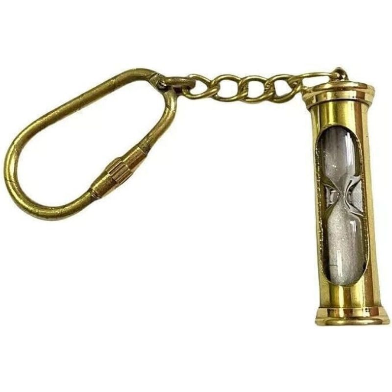 Brass Hourglass Keychain, Antique Finish, Sand Timer, Nautical Style, Carabiner Key Ring