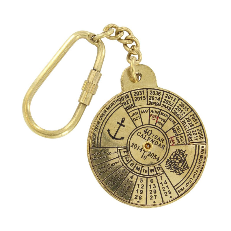 Antique Maritime Brass Calendar- 40Year Calendar Key Chain-Collectible Keyrings-Antique Keychain-Nautical Gift