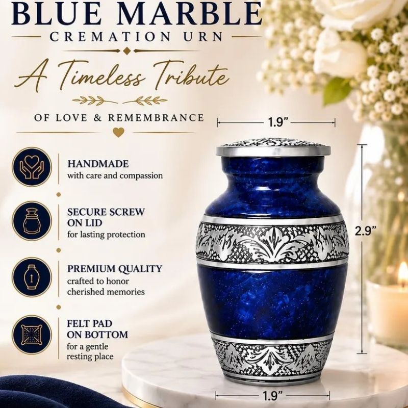 Blue Marble Cremation Urn for Human Ashes – Decorative Memorial Keepsake Urn