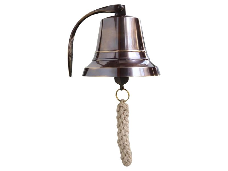 Solid Brass Wall Mounted Ship Bell, Bronze Finish Marine Hanging Bell for Dinner, Indoor &amp; Outdoor Use, School, Bar, Reception, Restaurant, Nautical Decor by Roorkee Instruments India