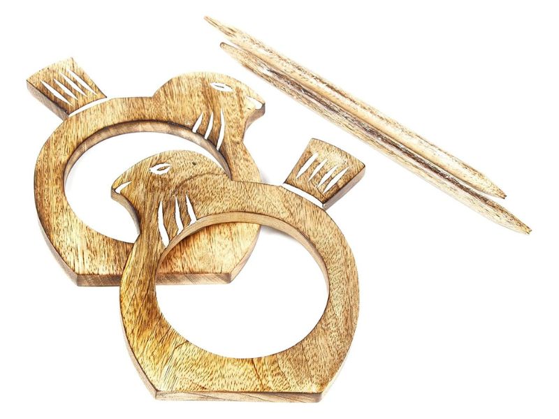 Handmade Wooden Bird Napkin Rings Set of 2 | Rustic Farmhouse Table Décor | Natural Mango Wood Bird-Shaped Napkin Holders for Dining, Wedding, or Holiday Table Settings