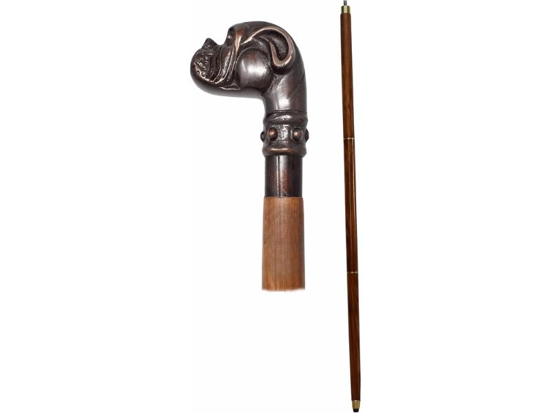 Antique Dog Head Handle Walking Cane – Vintage Style Brass Handle Wooden Stick for Men & Women, 37 Inch Foldable Walking Stick, Collectible Gentleman’s Cane Gift Décor Accessory