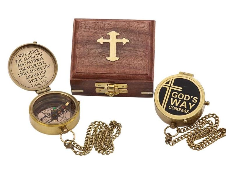 God’s Way Compass – Solid Brass Engraved Compass with Psalm 32:8 Scripture | Christian Gift for Boys & Girls | Baptism, First Communion, Confirmation, Catholic Gift for Men | Faith Keepsake Compass