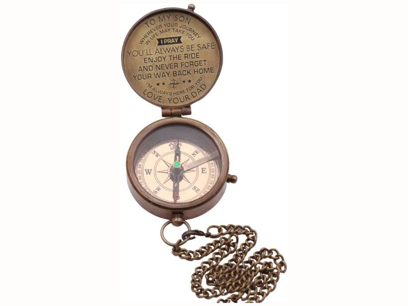 To My Son Compass from Dad – Solid Brass Engraved Compass with Leather Case – Inspirational Gift for Son – Graduation, Birthday, Christmas, Adventure, Keepsake Compass for Men, Boys, Travelers
