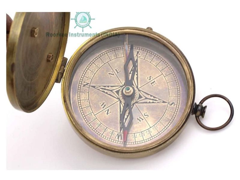 Antique Brass Sundial Compass with Leather Case | Working Nautical Pocket Compass | Vintage Maritime Instrument | Collectible Gift for Men, Explorer, Traveler, Outdoor Décor