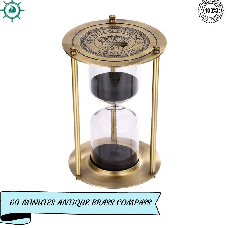 Hourglass 60 Minute Sand Timer, Vintage Brass Black Sand Clock Stand, Large Metal Sand Watch 60 Min, Unique Antique 1 Hour Glass Sandglass for Home, Office, Desk Decor