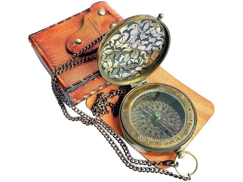 Rumi’s Brass Seek Compass with Leather Pouch & Gift Box – Inspirational Quote Compass for Graduation, Confirmation, Anniversary, Birthday, Valentine, New Year, Corporate Gifts, Adventure Keepsake