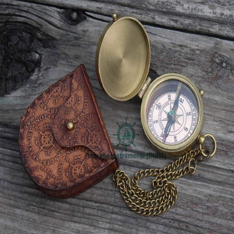 Antique Nautical Vintage Directional Magnetic Compass with Famous Scripture Quote Engraved Baptism Gifts with Leather Case or Wooden Case for Loved Ones, Son, Father, Love, Partner, Spouse, Fiancé.