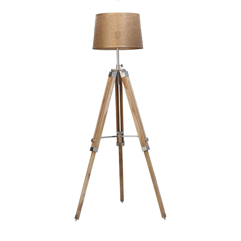 Classic Wood Tripod Nautical Floor Lamp with Shade, Antique