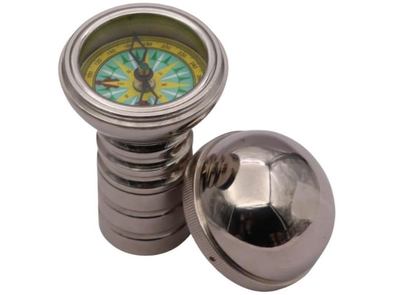 Handcrafted Wooden Walking Stick with Brass Compass Handle – 3-Section Detachable Folding Cane for Men & Women | Vintage Walking Cane for Hiking, Travel & Gift