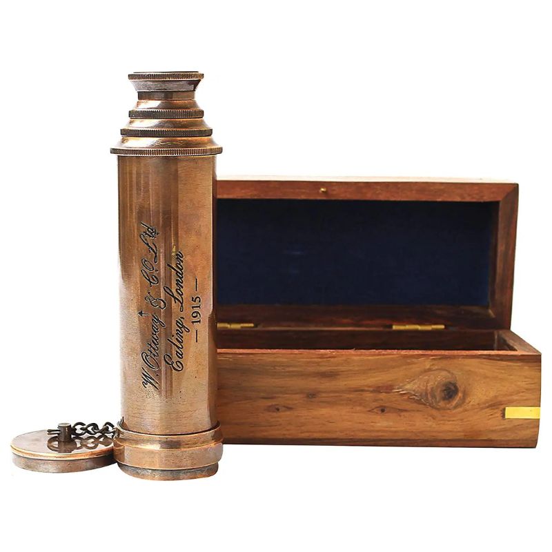 Nautical Vintage Copper Finish W.Ottway &amp; Co Ltd Brass Telescope with Wooden Box Marine Gift London 1917