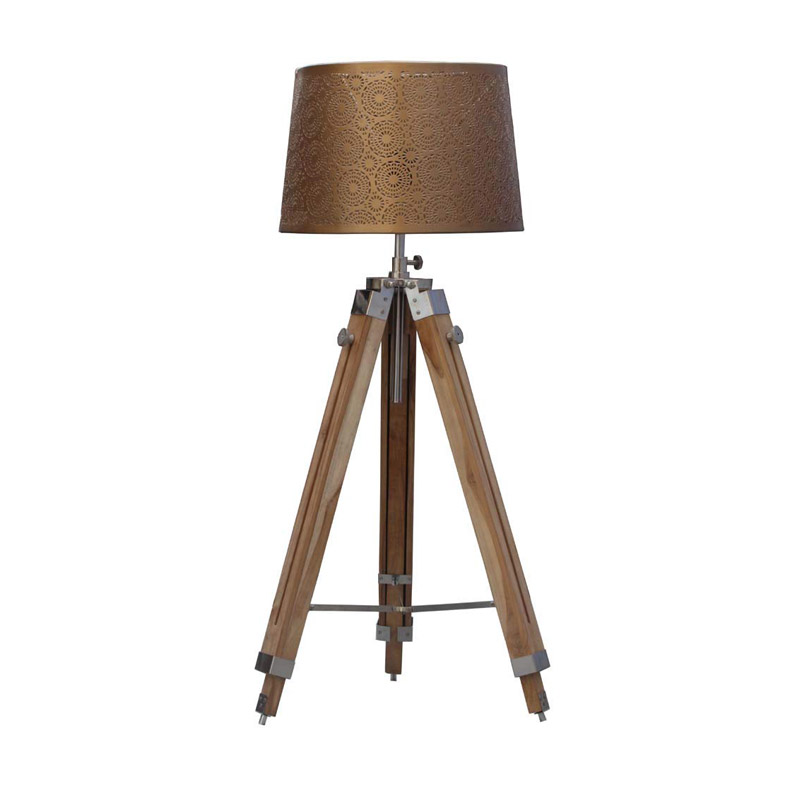 Classic Wood Tripod Nautical Floor Lamp with Shade, Antique