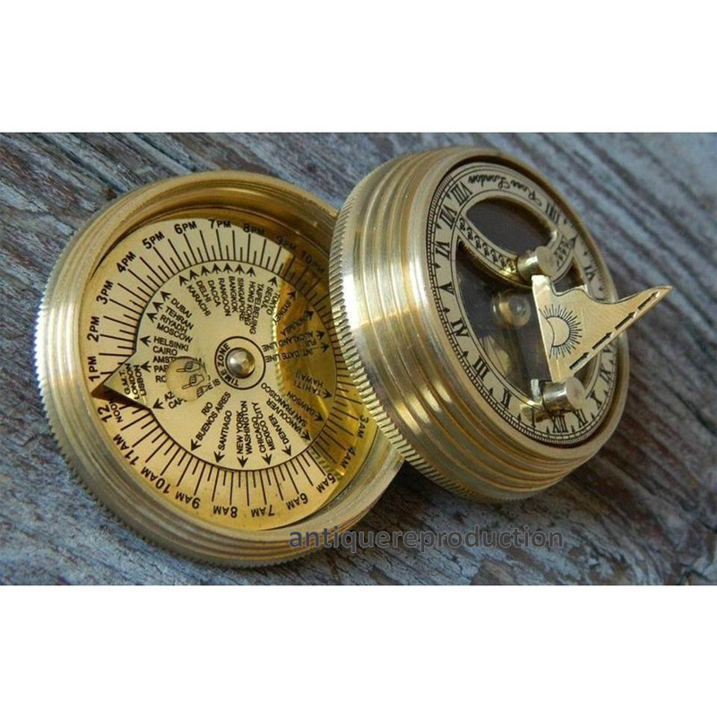 Antique Nautical Maritime Rose London Directional Magnetic Brass Sundial Compass for camping hiking Baptism gift