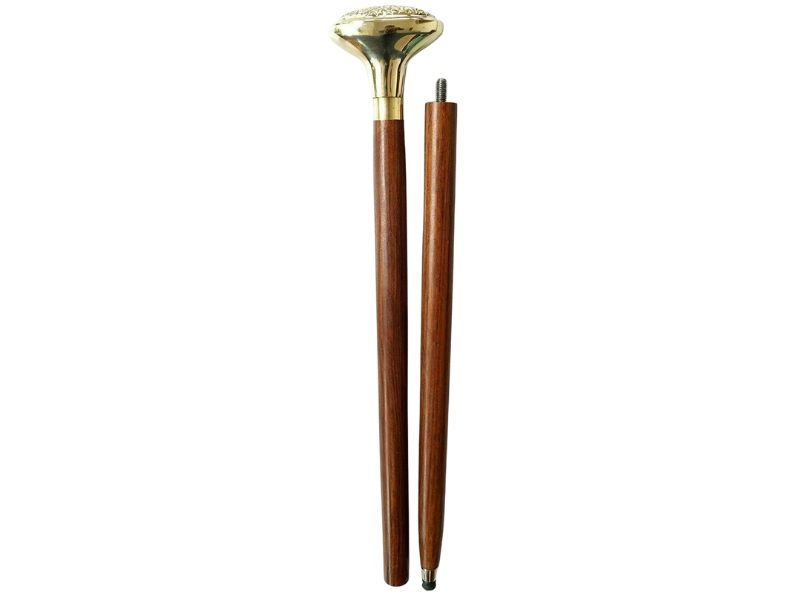 Vintage Brass Embossed Walking Cane – Decorative Floral Round Head Brass Handle with Solid Wooden Shaft – Victorian Style Collectible Walking Stick Gift for Men & Women, 37 Inch