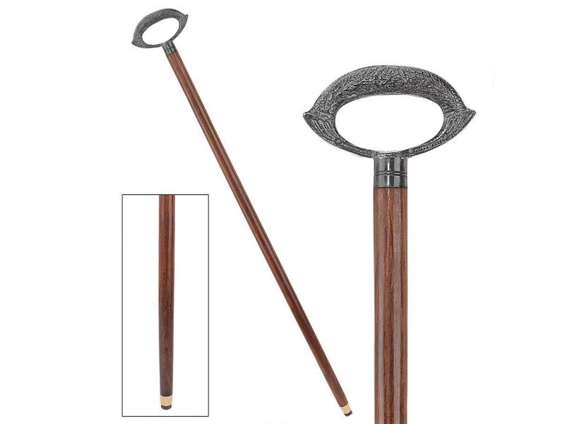 Vintage Floral Engraved Brass Handle Walking Stick – Decorative Metal “U” Shaped Cane Handle with Solid Wood Shaft – Antique Style Walking Cane for Men & Women, 37 Inches